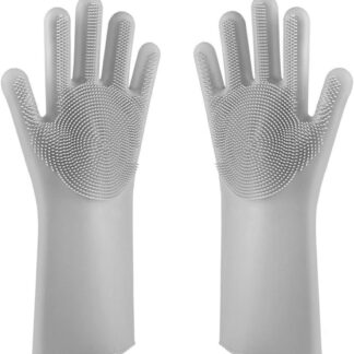 BB037-Silicone Dishwashing Gloves, Reusable Cleaning Gloves, 2 Count, Grey